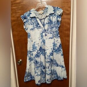 Plus Size Umgee Blue and White Toile Print Tiered Dress